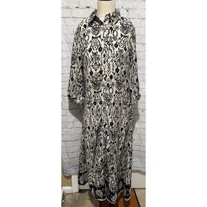 Sincerely Jules Maxi Button-Up Dress Cream & Black Aztec Pattern Size Medium